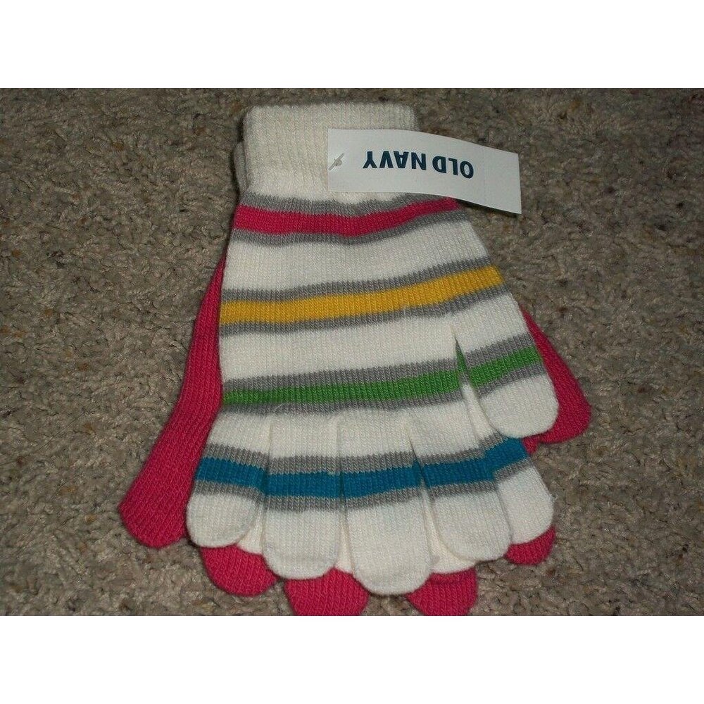 Old Navy Womans Childs Kids Winter Gloves Pink Stripe Two Pair